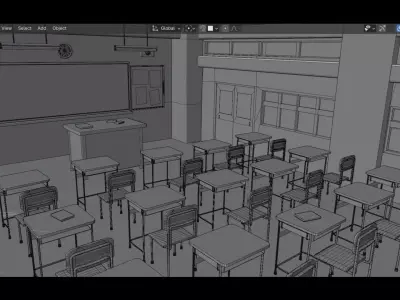 Stylized Anime Classroom - 3D Scene for Games and Animation 3D model