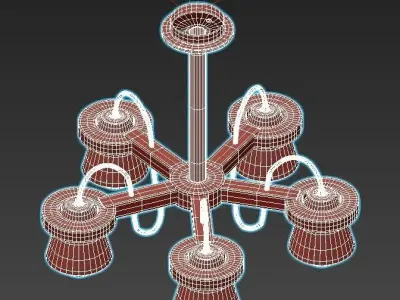 liustra five light chandelier with wood and shades 3D model
