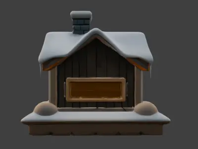 Snow-Covered House  Game-Ready 3D Model with PBR Textures Low-poly 3D model