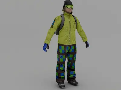 Snowboarder person with backpack Low-poly 3D model