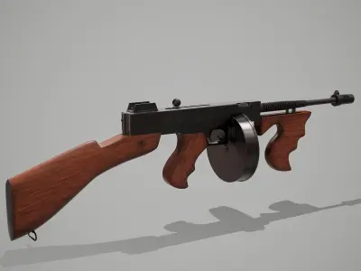 Thompson submachine gun Low-poly 3D model