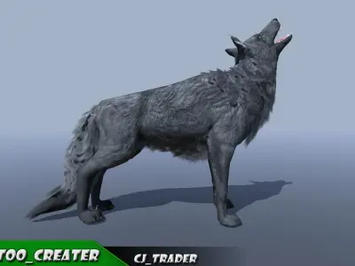 Low-Poly Black Wolf Rigged-Animated 3D Model Low-poly 3D model