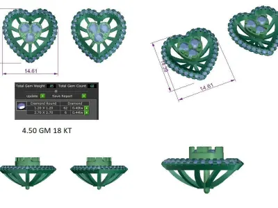 Women Heart Earrings 3dm STL OBJ FBX Renders Details 3D print model