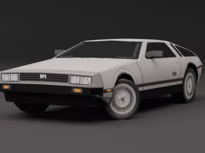Delorean DMC 12 PS1 style Low-poly 3D model