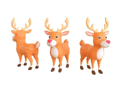 Cartoon Reindeer 2 Cute  Low-poly 3D model