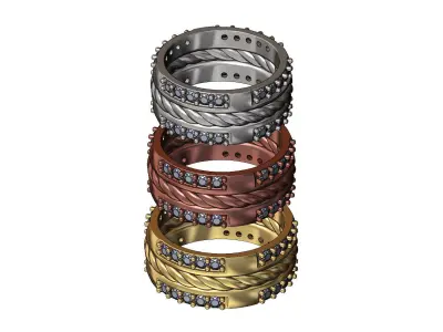 Diamond quarters braided band US sizes 7 8 9 3D print model