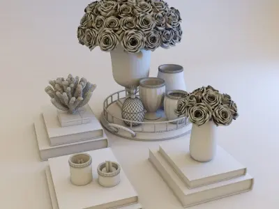 glass vases of roses 3D model