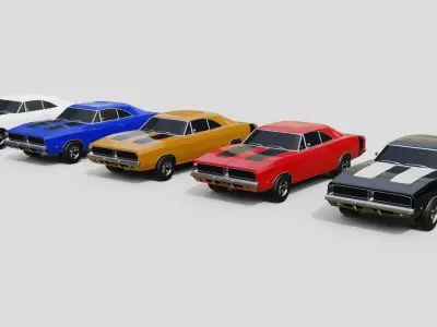 American Muscle Car Two-Tone Animation and Game-Ready Low-poly 3D model