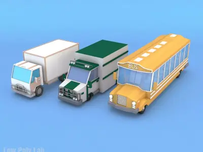 Bus Truck Lorry City Cars Pack Low-poly 3D model