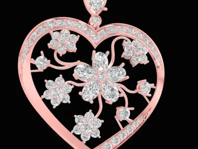 Luxury Heart Flower Diamond Pendant 3D Jewelry Model 3140 3D print model