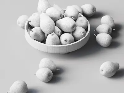 Forest beauty pear in a clay fruit bowl Low-poly 3D model