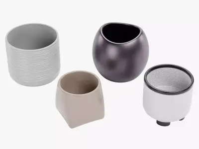 4 Plant Pots Collection Low-poly 3D model