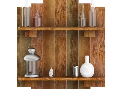 Wooden Wall Decoration with Vases 3D model