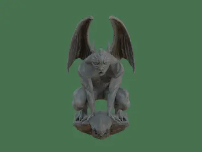Gothic Gargoyle with Block Low-poly 3D model