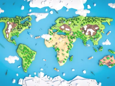 World Map Low-poly 3D model