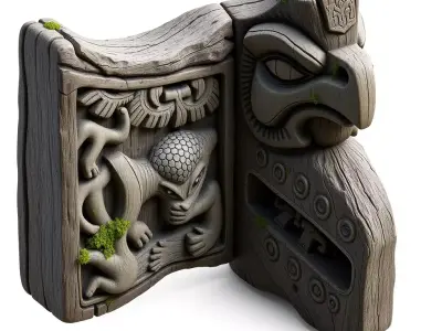 Ancient Tribal Totem Wooden Carving Low-poly 3D model