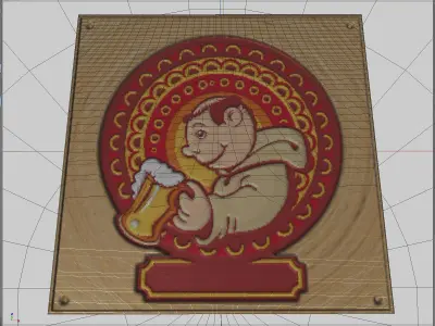 MonkBeer50 wooden plaque with man holding beer 3D print model