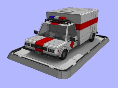 Cartoon Low Poly Ambulance Car 3D model