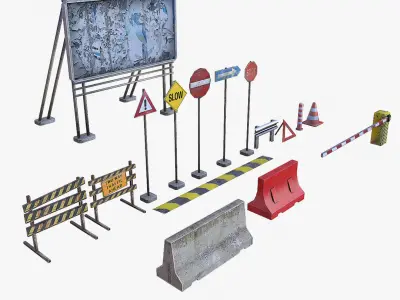 Road Props Low-poly 3D model