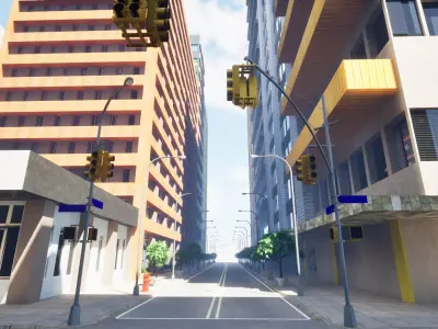 City Downtown Skyscraper Street - Unreal - Lot 09 Low-poly 3D model