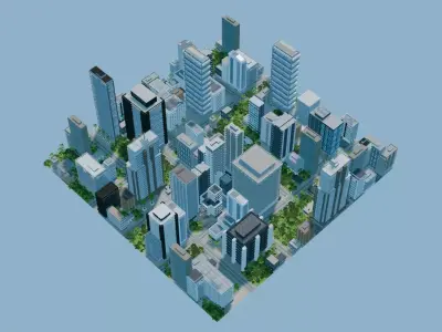 City Downtown Skyscraper Street 05 - DAY Low-poly 3D model