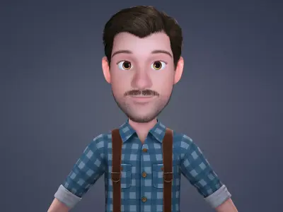 3D Stylized Cartoon Male Character Body and Facial Rig Model Low-poly 3D model