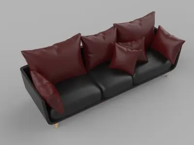 Modern Luxury Couch with Burgundy Cushions and Gold Legs 3D model