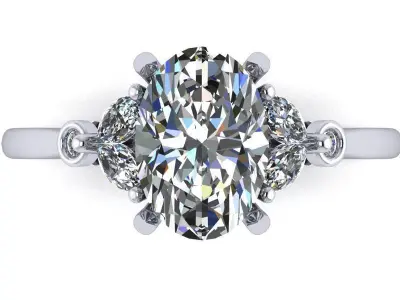 Oval Diamond Engagement Ring with Marquise and Rounds 3D print model