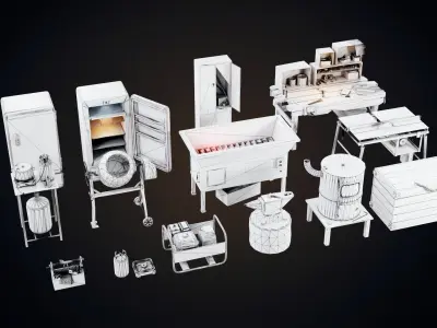 Set of workbenches and tools Low-poly 3D model