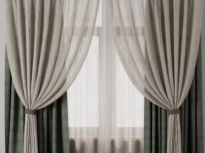 Classic curtains and linen tulle 002 Low-poly 3D model