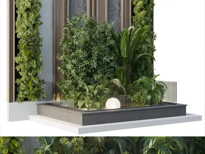 Vertical Wall Garden With Wood frame - Outdoor garden Low-poly 3D model