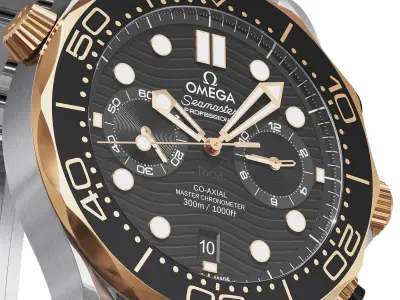 Omega Seamaster Diver 300M 44mm gold on steel 3D model