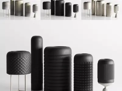 Vase Concrete metal ceramic Indoor Outdoor Set 04 3D model