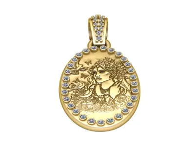 FEMALE AND BIRDS COIN PENDANT 3D PRINTABLE MODEL 3D print model