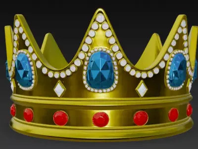Golden Crown with Emerald Gems 3D model