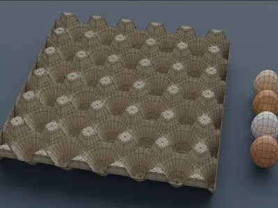 Egg trays with 4 different colors of egg Low-poly 3D model