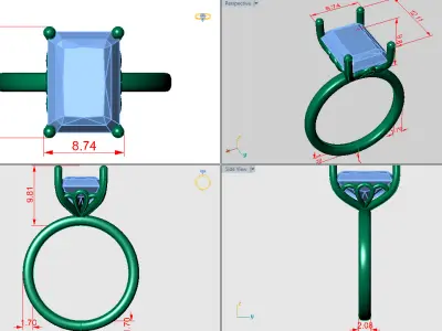 Emerald cut solitaire 3D print model