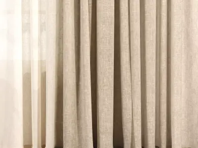 Triple Layer Natural Linen Curtain Set 3D model
