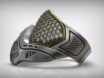 Paintball Mask Militarist Game Silver Gems Ring 3D print model