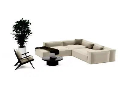 Modern classic living room furniture set white and black Low-poly 3D model