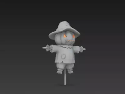 3D Model of Gray Scarecrow Halloween Decoration Horror Character 3D print model