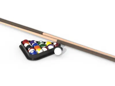 Billiards Balls And Cue Sticks Low-poly 3D model