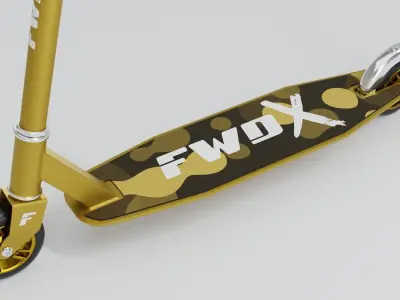 Sporty kick scooter with metallic rims in gold color 3D model