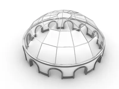 Dome Pavilion with Square Wireframe Structure and Panels 3D model