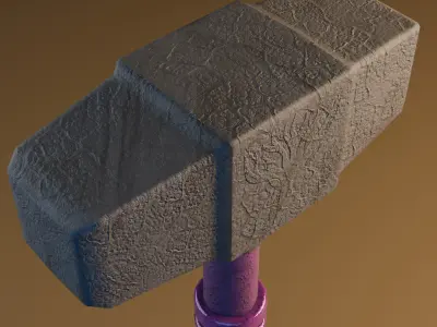 War hammer with a heavy stone hammerhead Free low-poly 3D model