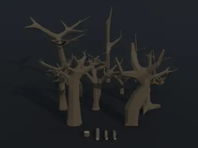 Cartoon dead trees Polygonal Style Low-poly 3D model