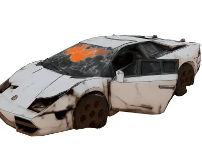 wasted sports car Low-poly 3D model
