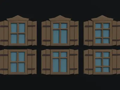 Cartoon fantasy wood windows Polygonal Style Low-poly 3D model