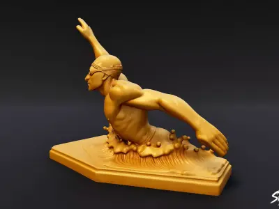 Golden Swimming Statue Low-poly 3D model