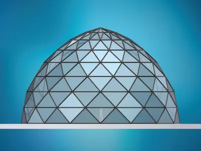 Dome pointed hexagonal triangulated structure with glass panels Low-poly 3D model